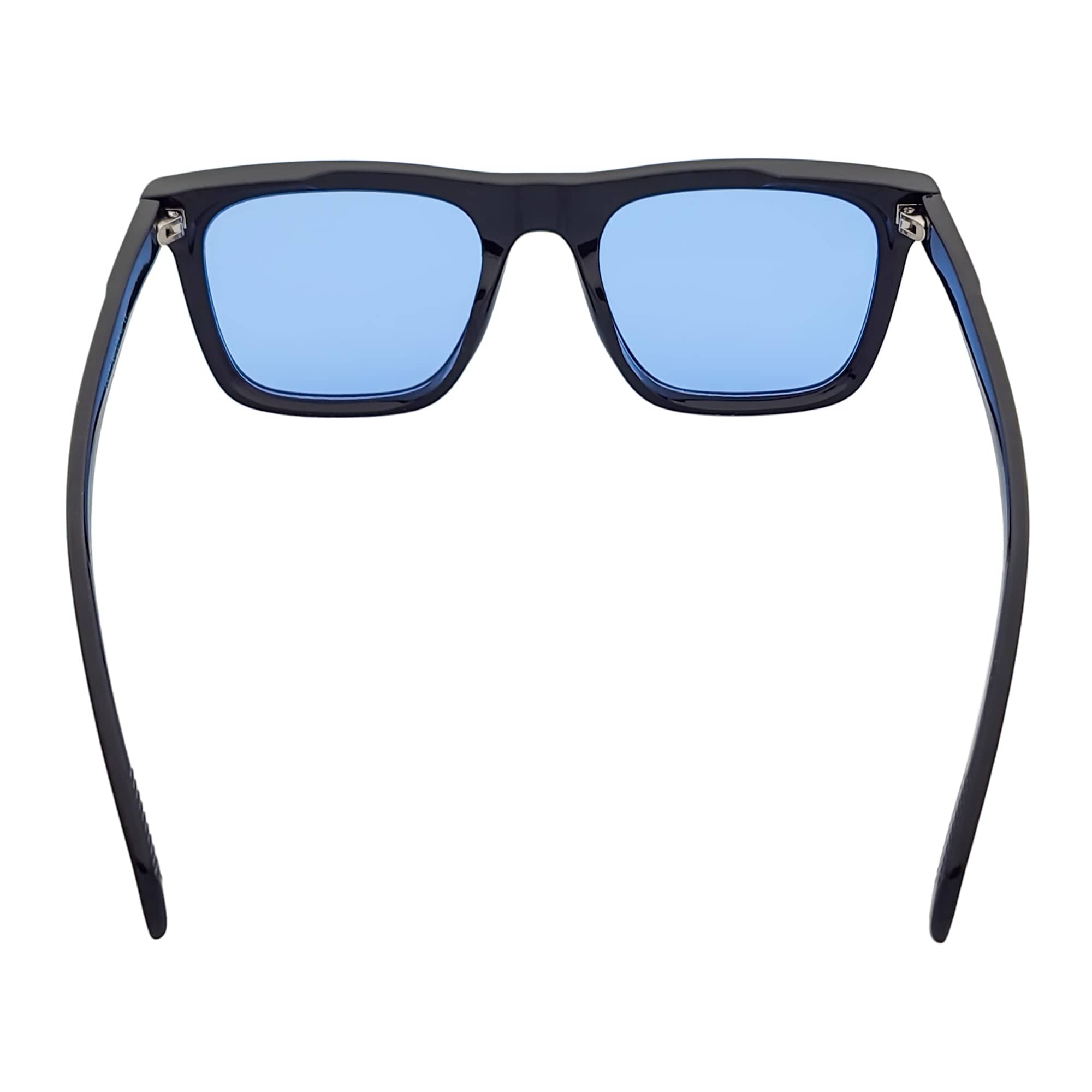 OXFORD - Square Horn Rimmed Sunglasses Metal Accent Black Blue Tint