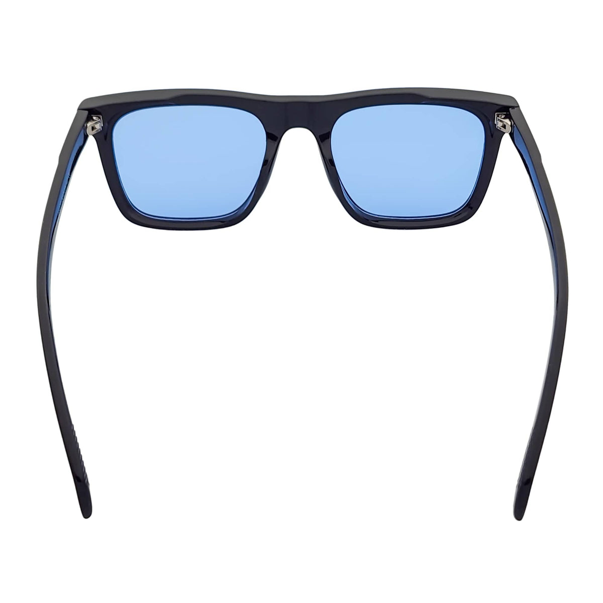 OXFORD - Square Horn Rimmed Sunglasses Metal Accent Black Blue Tint