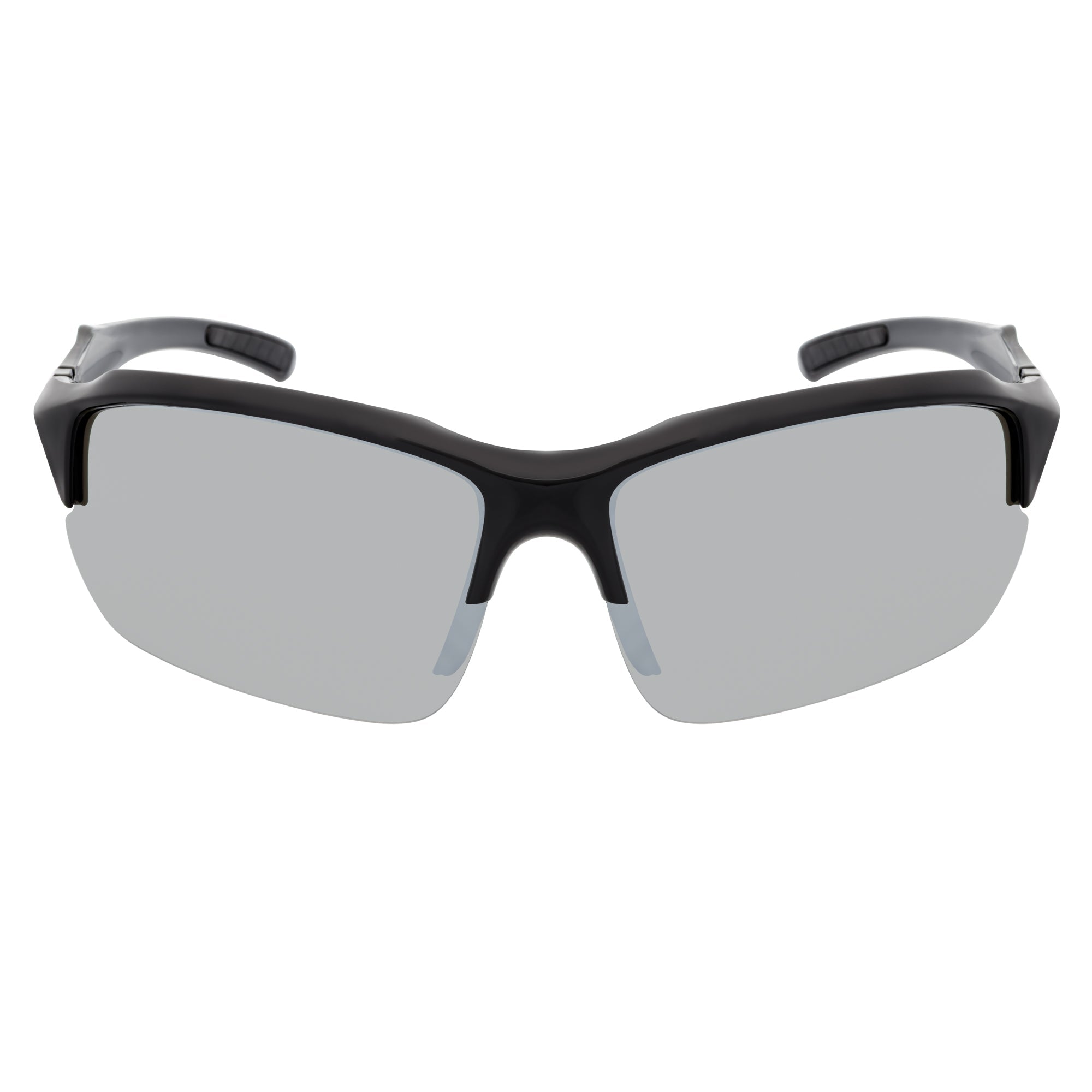 PACIFIC - Polarized Rimless Half Frame Sports Wraparound Sunglasses Gloss Black Silver Mirror