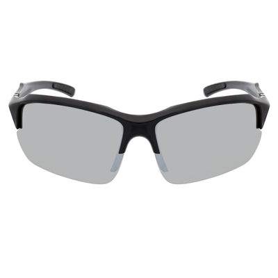 PACIFIC - Polarized Rimless Half Frame Sports Wraparound Sunglasses Gloss Black Silver Mirror