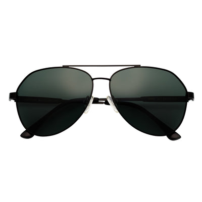 PENTAGON - Polarized Teardrop Metal Aviator Black Sunglasses Green Lens