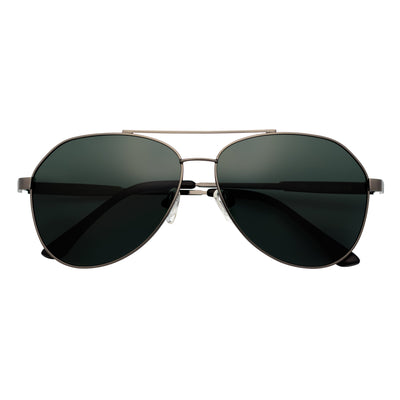 PENTAGON - Polarized Teardrop Metal Aviator Gunmetal Sunglasses Green Lens