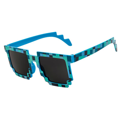 PIXELBLOCKS - Block Square 8 - Bit Pixel Sunglasses Blue Smoke Lens