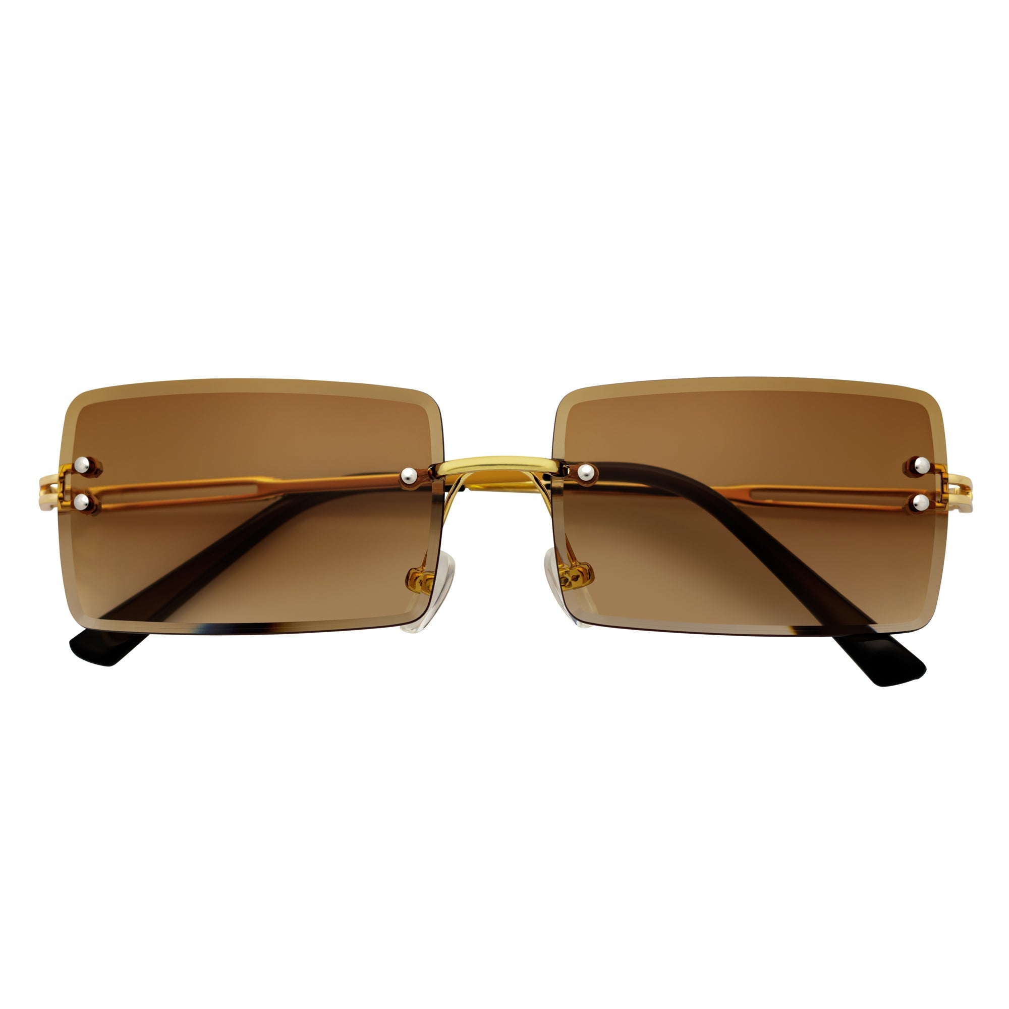 PREMIERE - Luxury 90s Small Metal Rimless Rectangle Sunglasses Gold Amber