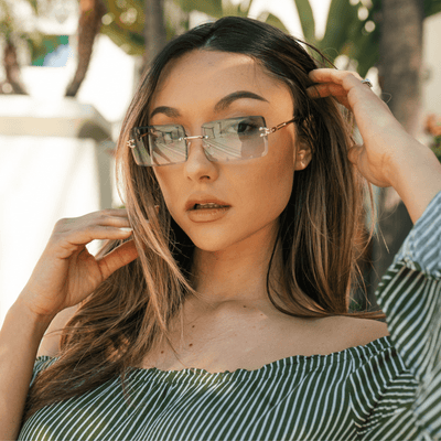 PREMIERE - Luxury 90s Small Metal Rimless Rectangle Sunglasses Gold Pink - Blue