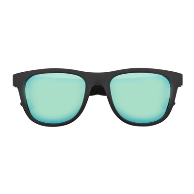 PRESTON - Polarized Large Horn Rimmed Sunglasses Matte Black Blue Mirror