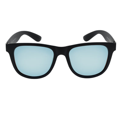 PRESTON - Polarized Large Horn Rimmed Sunglasses Matte Black Blue Mirror
