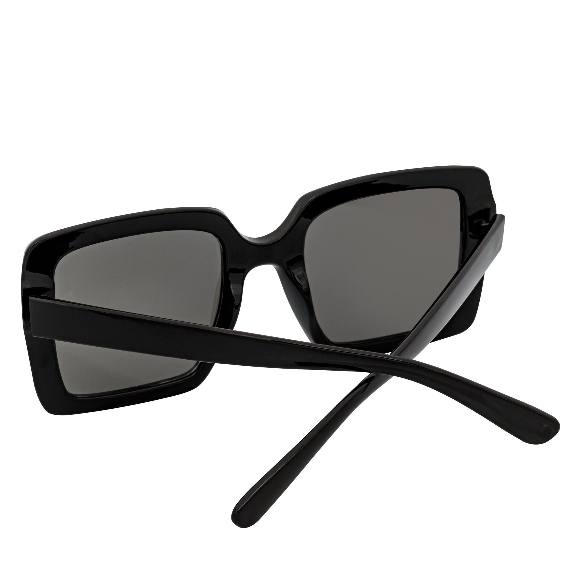 QUAD - Retro Modern Oversize Square Black Sunglasses Silver Mirror Lens