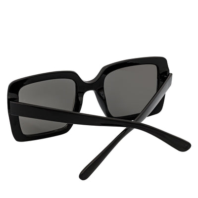 QUAD - Retro Modern Oversize Square Black Sunglasses Silver Mirror Lens