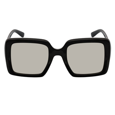 QUAD - Retro Modern Oversize Square Black Sunglasses Silver Mirror Lens
