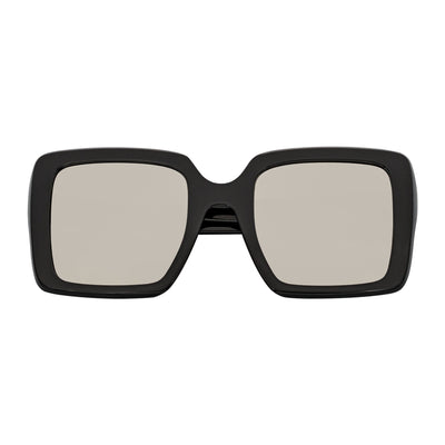 QUAD - Retro Modern Oversize Square Black Sunglasses Silver Mirror Lens