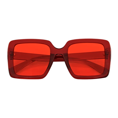 QUAD - Retro Modern Oversize Square Red Sunglasses Red Tint Lens