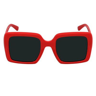 QUAD - Retro Modern Oversize Square Red Sunglasses Smoke Lens