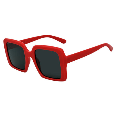 QUAD - Retro Modern Oversize Square Red Sunglasses Smoke Lens