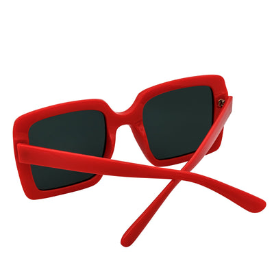QUAD - Retro Modern Oversize Square Red Sunglasses Smoke Lens