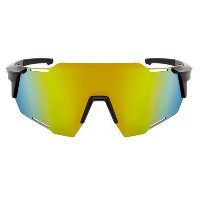 RAZER - Large Sports Wraparound Rimless Shield Sunglasses Black Orange Mirror