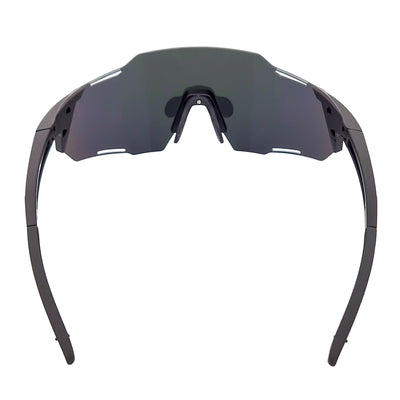 RAZER - Large Sports Wraparound Rimless Shield Sunglasses Black Orange Mirror