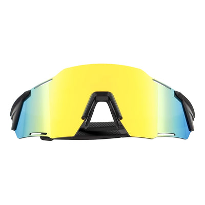 RAZER - Large Sports Wraparound Rimless Shield Sunglasses Black Orange Mirror