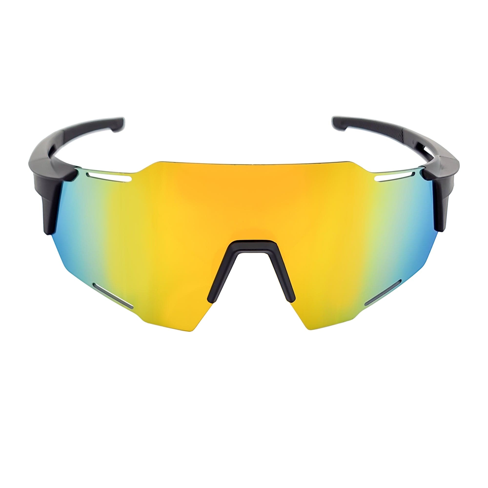 RAZER - Large Sports Wraparound Rimless Shield Sunglasses Black Orange Mirror - MorspecsM1009-1