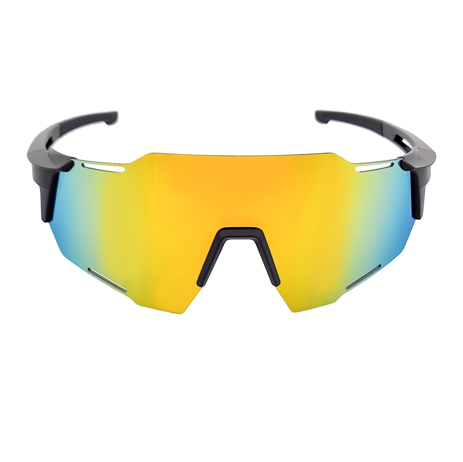 RAZER - Large Sports Wraparound Rimless Shield Sunglasses Black Orange Mirror - MorspecsM1009-1