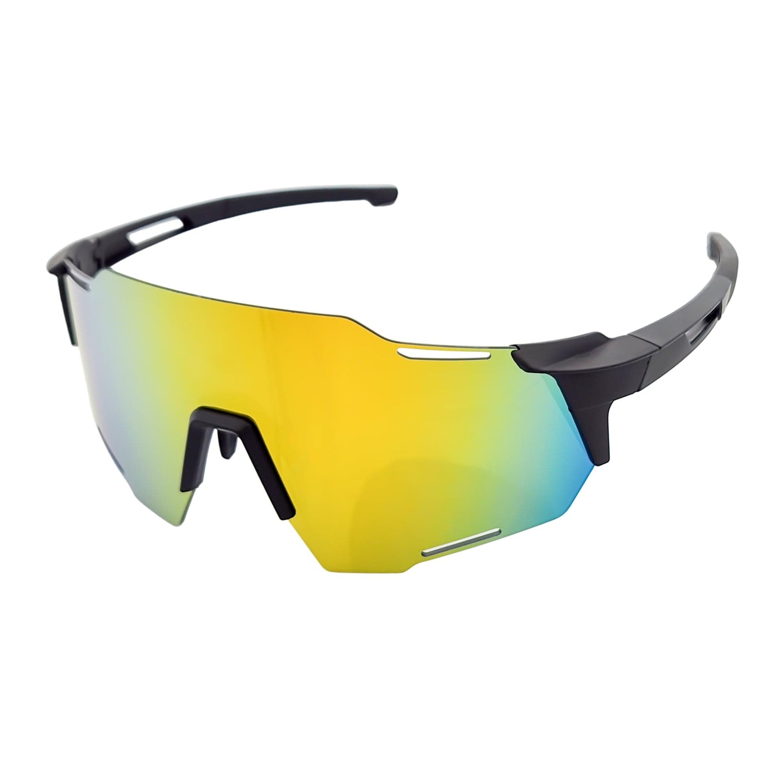 RAZER - Large Sports Wraparound Rimless Shield Sunglasses Black Orange Mirror - MorspecsM1009-1