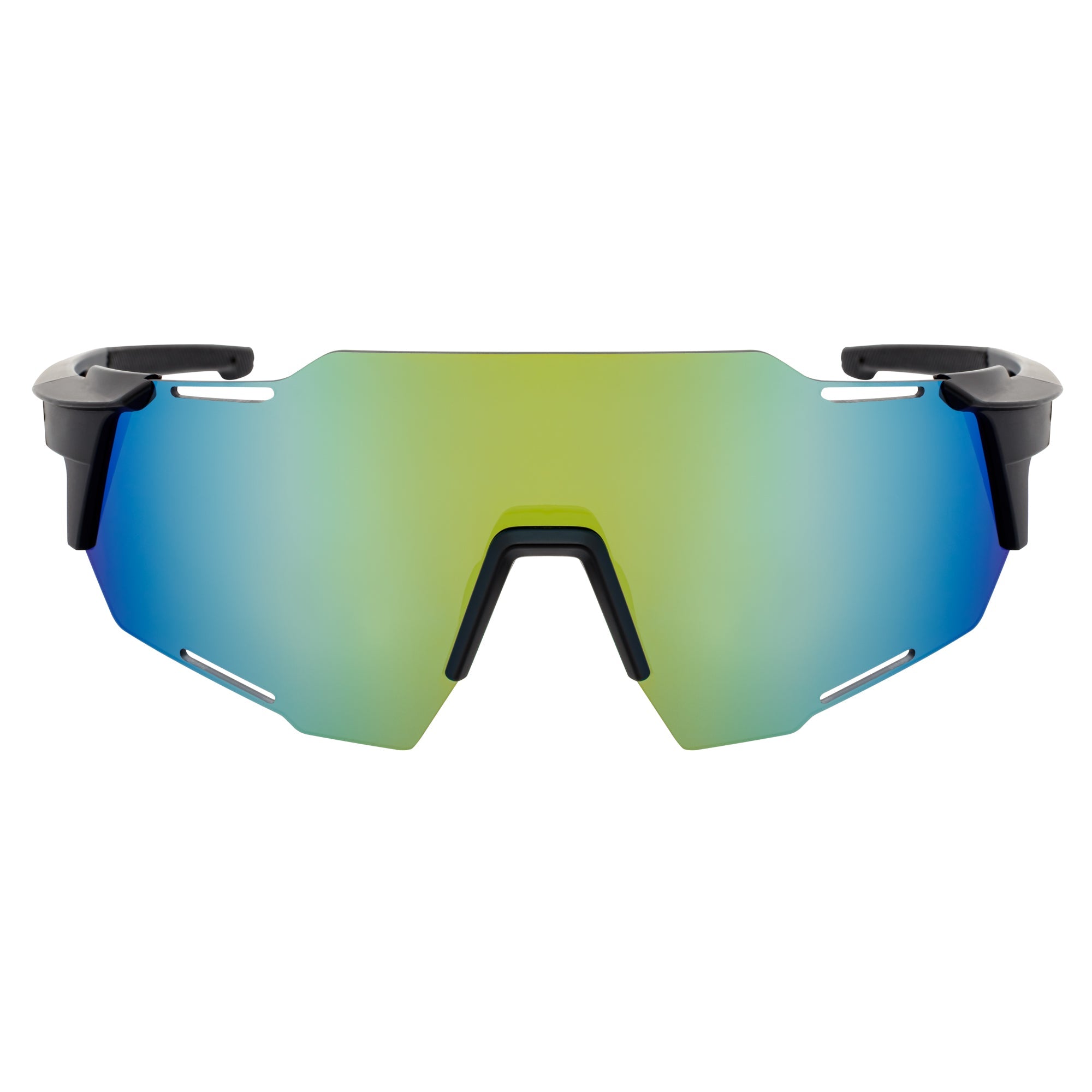 RAZER - Large Sports Wraparound Rimless Shield Sunglasses Black Yellow Mirror