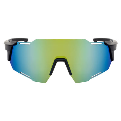 RAZER - Large Sports Wraparound Rimless Shield Sunglasses Black Yellow Mirror