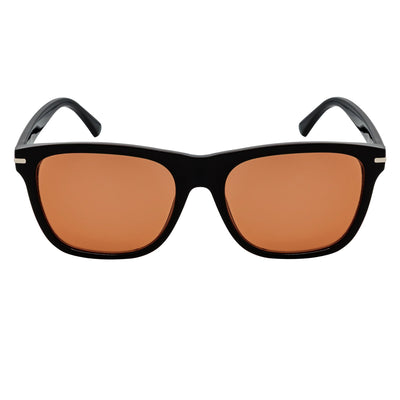 RHO - Classic Large Horn Rimmed Gloss Black Sunglasses Orange Lens