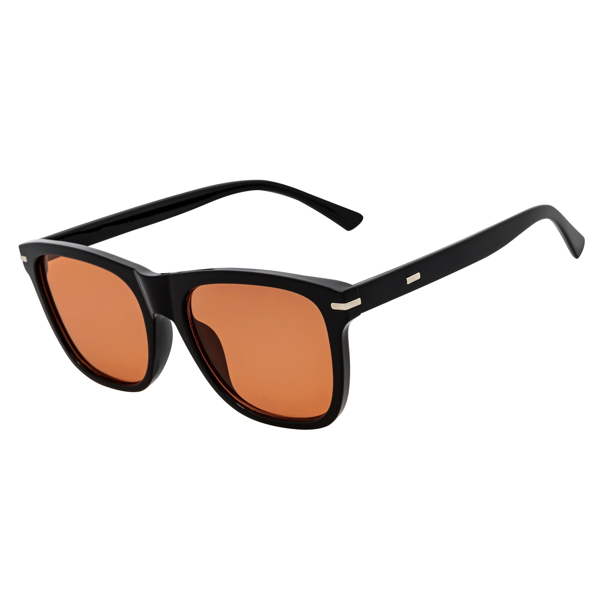 RHO - Classic Large Horn Rimmed Gloss Black Sunglasses Orange Lens