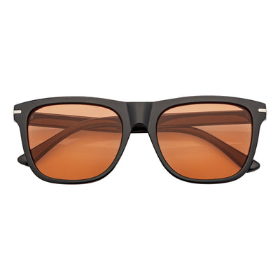 RHO - Classic Large Horn Rimmed Gloss Black Sunglasses Orange Lens