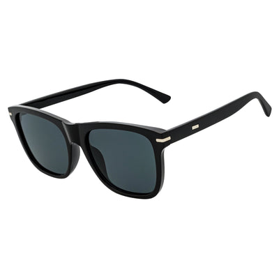 RHO - Classic Large Horn Rimmed Gloss Black Sunglasses Smoke Lens