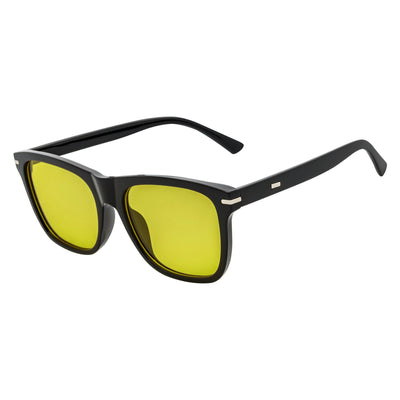 RHO - Classic Large Horn Rimmed Gloss Black Sunglasses Yellow Lens