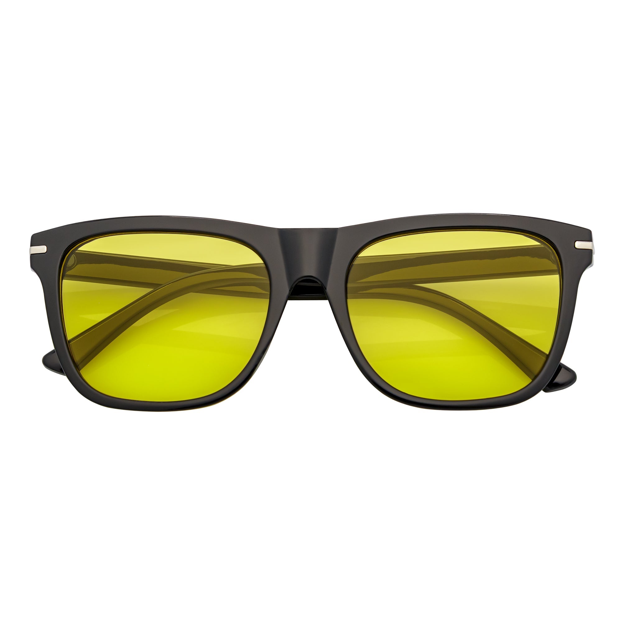 RHO - Classic Large Horn Rimmed Gloss Black Sunglasses Yellow Lens