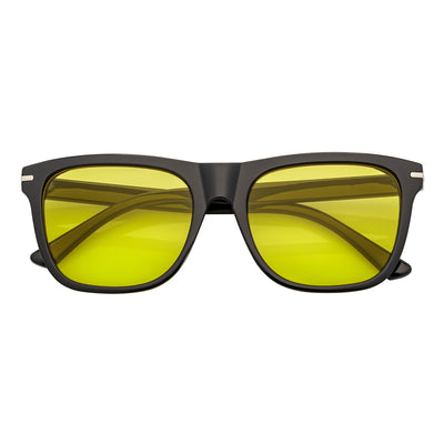 RHO - Classic Large Horn Rimmed Gloss Black Sunglasses Yellow Lens