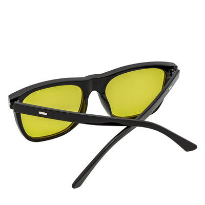 RHO - Classic Large Horn Rimmed Gloss Black Sunglasses Yellow Lens