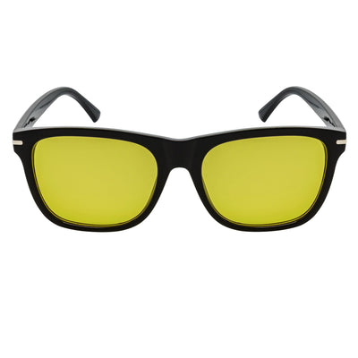 RHO - Classic Large Horn Rimmed Gloss Black Sunglasses Yellow Lens
