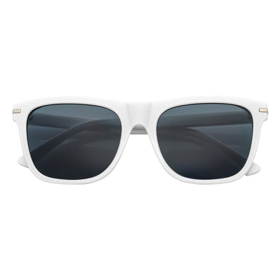 RHO - Classic Large Horn Rimmed Gloss White Sunglasses Smoke Lens