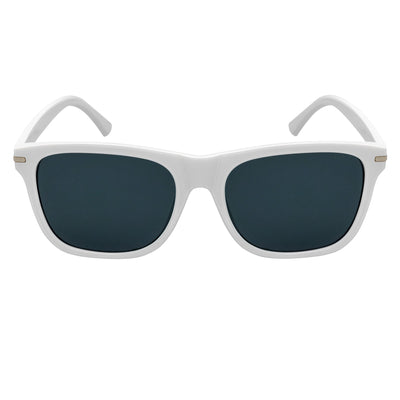 RHO - Classic Large Horn Rimmed Gloss White Sunglasses Smoke Lens