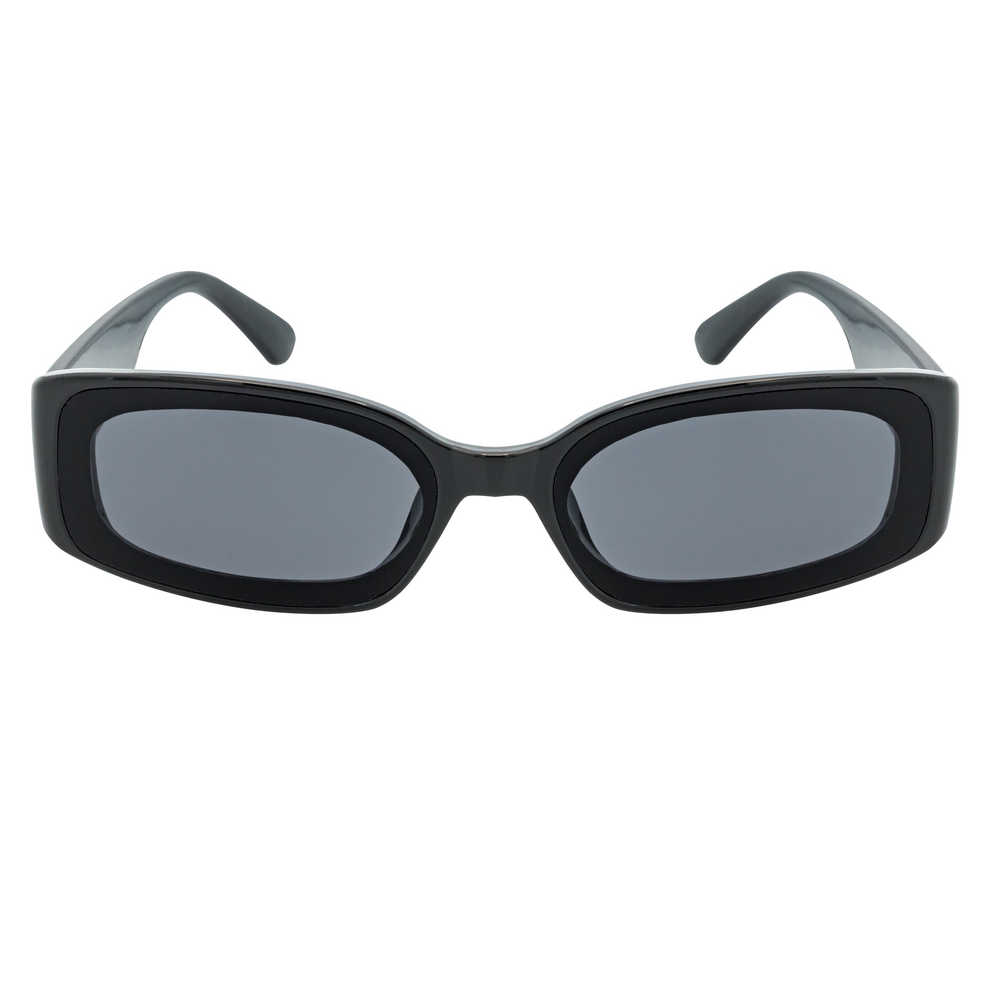 RIZZ - Small Flat Lens 90s Fashion Rectangle Black Sunglasses Smoke Lens