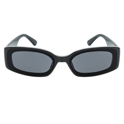 RIZZ - Small Flat Lens 90s Fashion Rectangle Black Sunglasses Smoke Lens