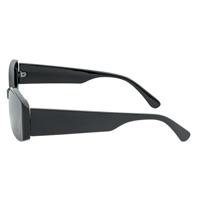 RIZZ - Small Flat Lens 90s Fashion Rectangle Black Sunglasses Smoke Lens