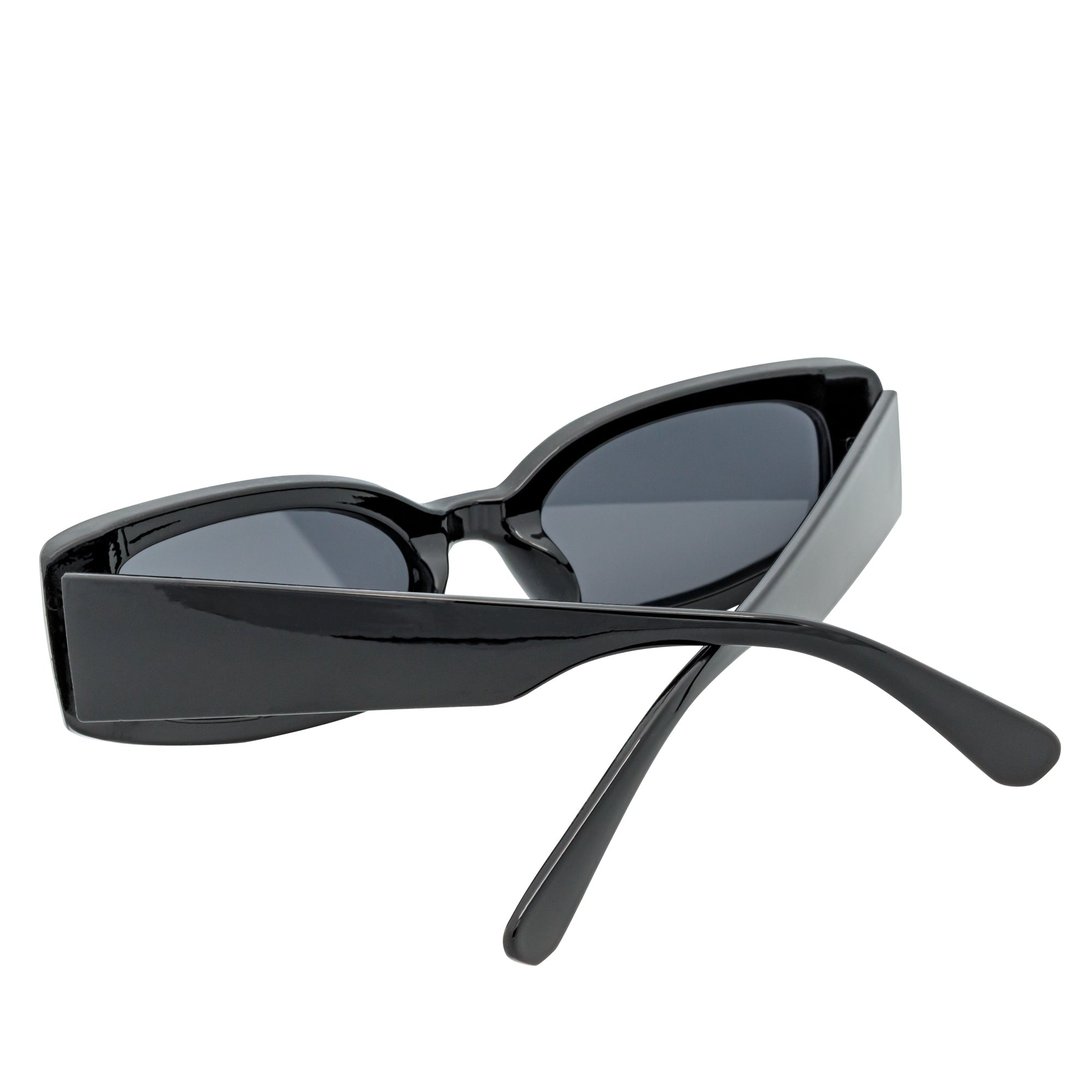 RIZZ - Small Flat Lens 90s Fashion Rectangle Black Sunglasses Smoke Lens