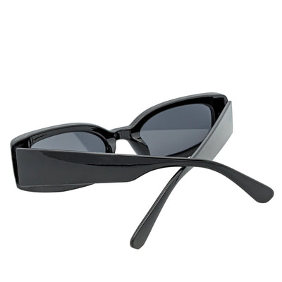 RIZZ - Small Flat Lens 90s Fashion Rectangle Black Sunglasses Smoke Lens