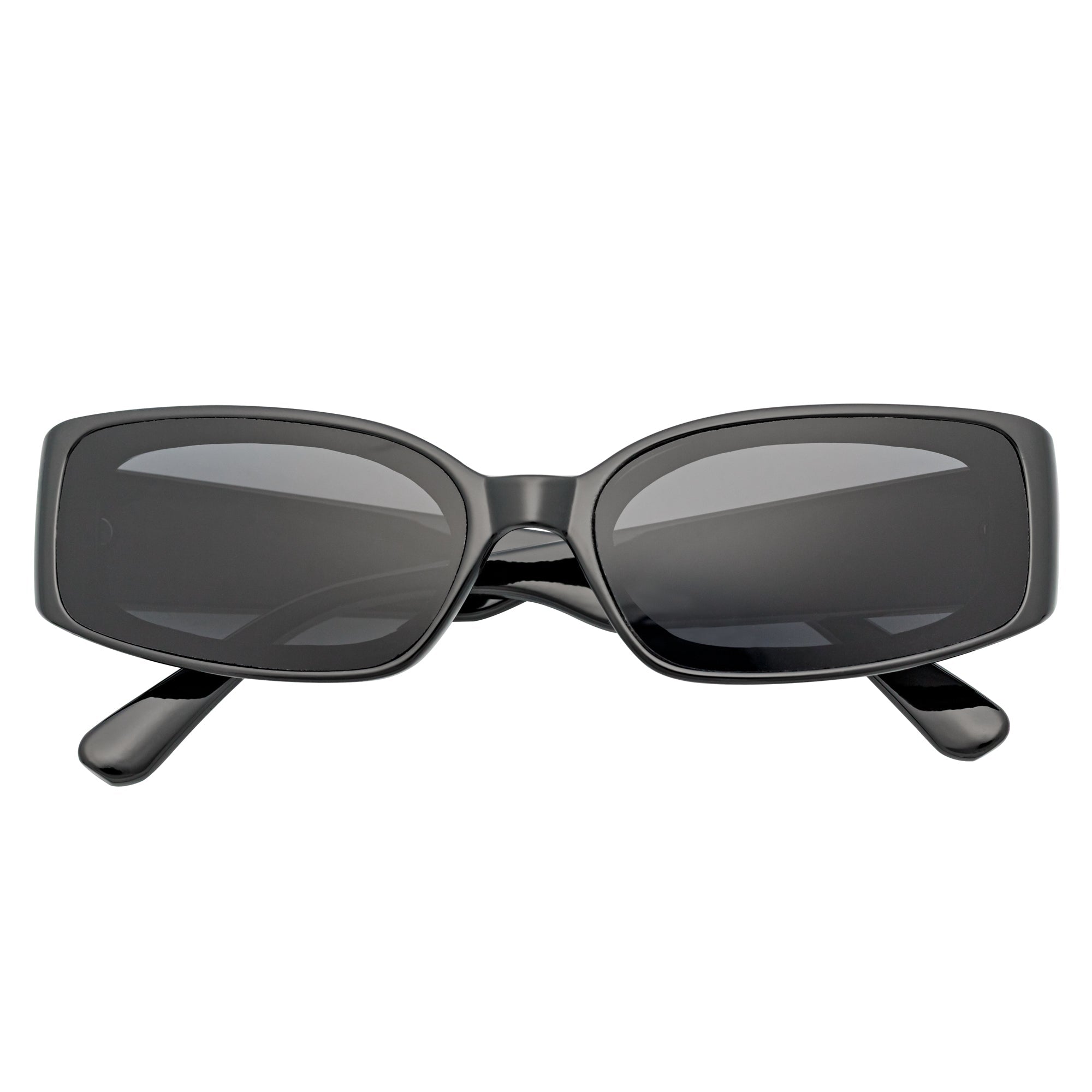RIZZ - Small Flat Lens 90s Fashion Rectangle Black Sunglasses Smoke Lens