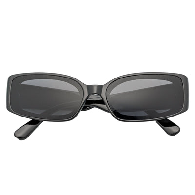 RIZZ - Small Flat Lens 90s Fashion Rectangle Black Sunglasses Smoke Lens
