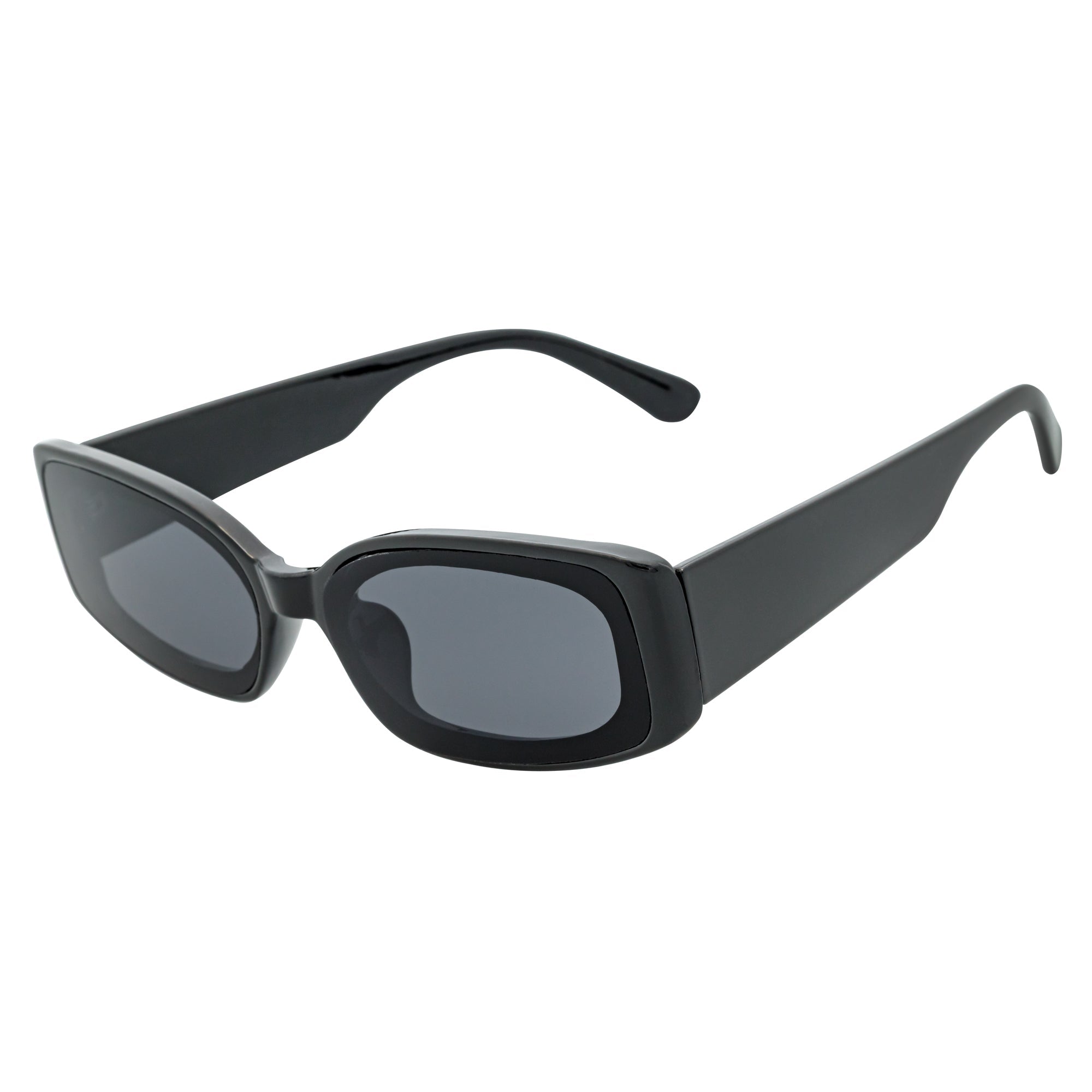 RIZZ - Small Flat Lens 90s Fashion Rectangle Black Sunglasses Smoke Lens