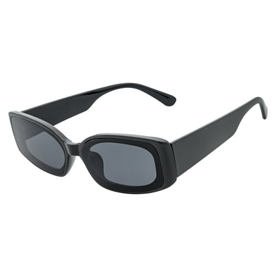 RIZZ - Small Flat Lens 90s Fashion Rectangle Black Sunglasses Smoke Lens