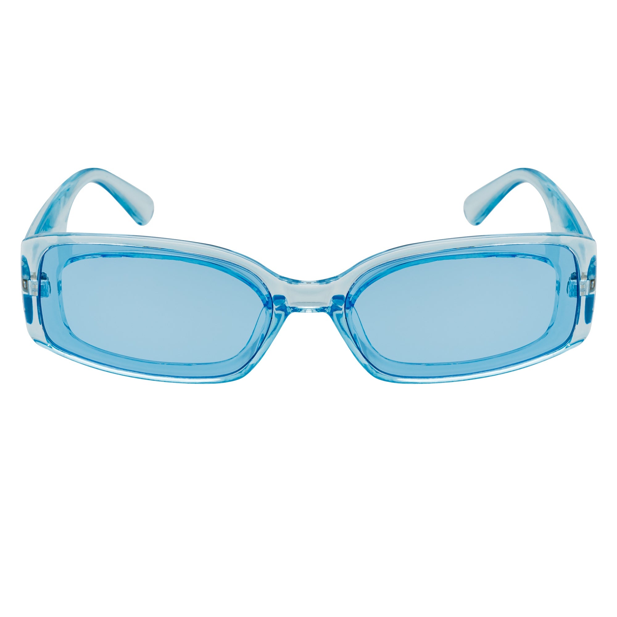 RIZZ - Small Flat Lens 90s Fashion Rectangle Blue Sunglasses Blue Lens