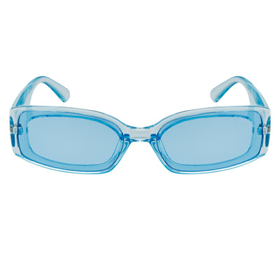RIZZ - Small Flat Lens 90s Fashion Rectangle Blue Sunglasses Blue Lens