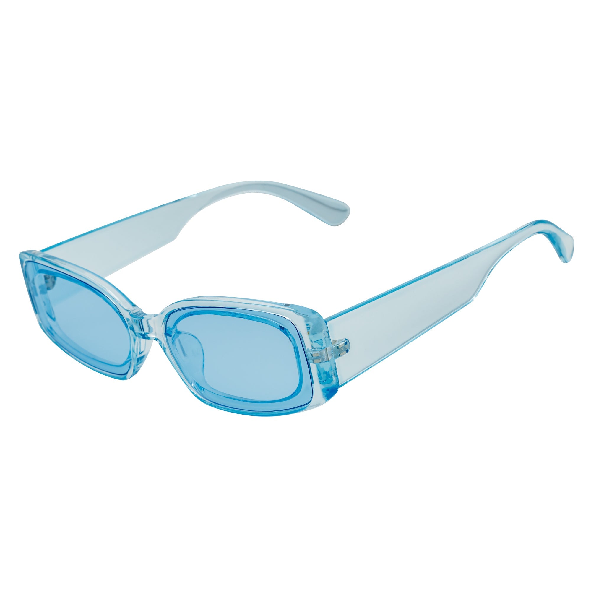 RIZZ - Small Flat Lens 90s Fashion Rectangle Blue Sunglasses Blue Lens